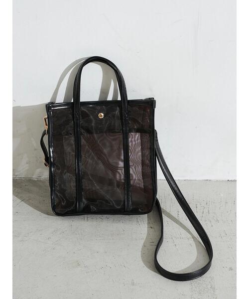 earth music&ecology（アースミュージックアンドエコロジー）の「スクエアメッシュバッグ ＊（トートバッグ・レディース・ブラック/サックスブルー/アイボリー/ラベンダー/ピンクベージュ・FREE）」の8枚目の写真