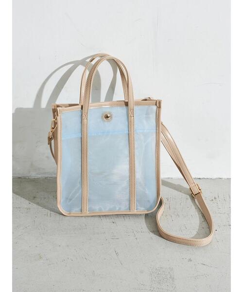 earth music&ecology（アースミュージックアンドエコロジー）の「スクエアメッシュバッグ ＊（トートバッグ・レディース・ブラック/サックスブルー/アイボリー/ラベンダー/ピンクベージュ・FREE）」の9枚目の写真