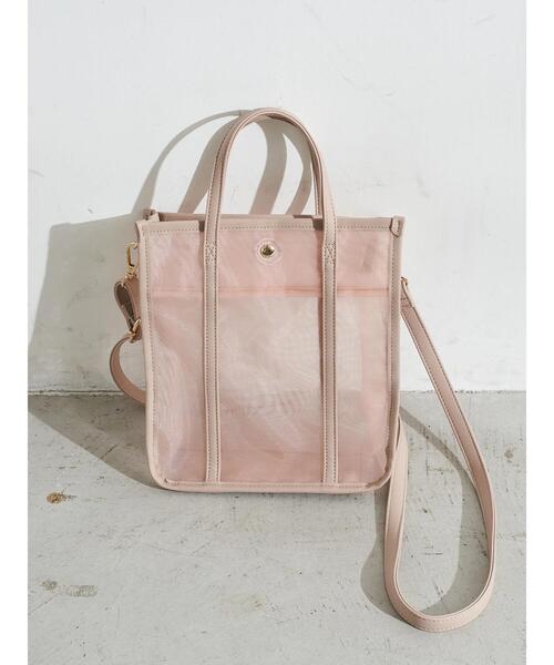 earth music&ecology（アースミュージックアンドエコロジー）の「スクエアメッシュバッグ ＊（トートバッグ・レディース・ブラック/サックスブルー/アイボリー/ラベンダー/ピンクベージュ・FREE）」の11枚目の写真