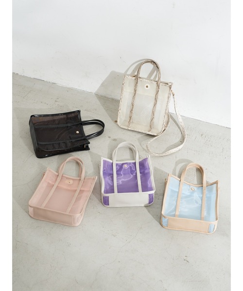 earth music&ecology（アースミュージックアンドエコロジー）の「スクエアメッシュバッグ ＊（トートバッグ・レディース・ブラック/サックスブルー/アイボリー/ラベンダー/ピンクベージュ・FREE）」の6枚目の写真