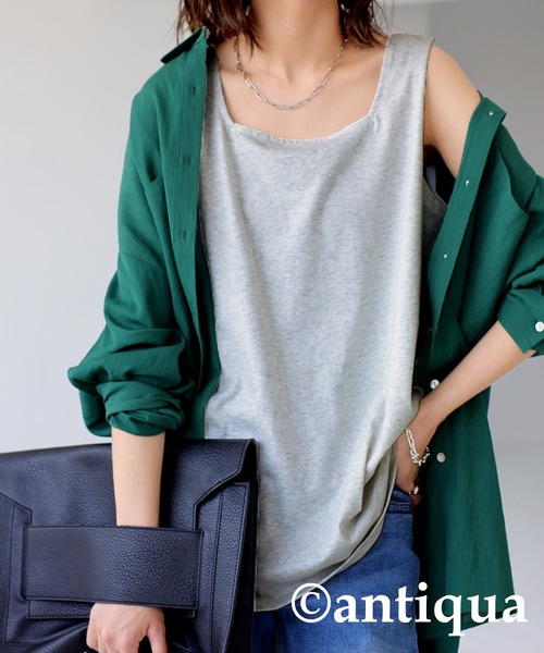 antiqua（アンティカ）の「コットン100%スクエアネックタンク（タンクトップ・レディース・アッシュグレー/ブラック/オフホワイト/カーキ/ベージュ系その他/オートミール/マスタード/ライトパープル/オレンジ/ダークグリーン・FREE）」の5枚目の写真