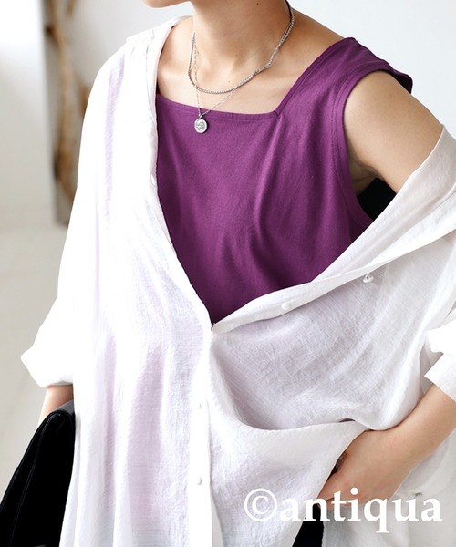 antiqua（アンティカ）の「コットン100%スクエアネックタンク（タンクトップ・レディース・アッシュグレー/ブラック/オフホワイト/カーキ/ベージュ系その他/オートミール/マスタード/ライトパープル/オレンジ/ダークグリーン・FREE）」の8枚目の写真