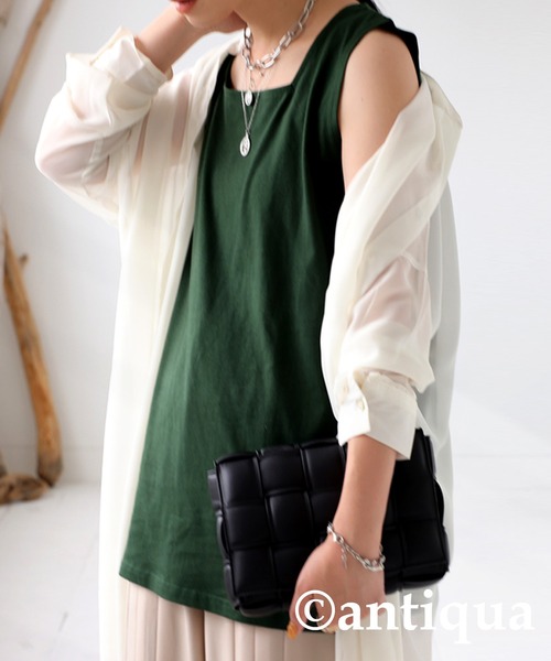 antiqua（アンティカ）の「コットン100%スクエアネックタンク（タンクトップ・レディース・アッシュグレー/ブラック/オフホワイト/カーキ/ベージュ系その他/オートミール/マスタード/ライトパープル/オレンジ/ダークグリーン・FREE）」の7枚目の写真