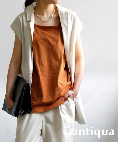 antiqua（アンティカ）の「コットン100%スクエアネックタンク（タンクトップ・レディース・アッシュグレー/ブラック/オフホワイト/カーキ/ベージュ系その他/オートミール/マスタード/ライトパープル/オレンジ/ダークグリーン・FREE）」の18枚目の写真