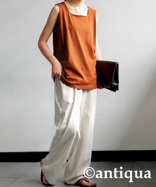 antiqua（アンティカ）の「コットン100%スクエアネックタンク（タンクトップ・レディース・アッシュグレー/ブラック/オフホワイト/カーキ/ベージュ系その他/オートミール/マスタード/ライトパープル/オレンジ/ダークグリーン・FREE）」の21枚目の写真
