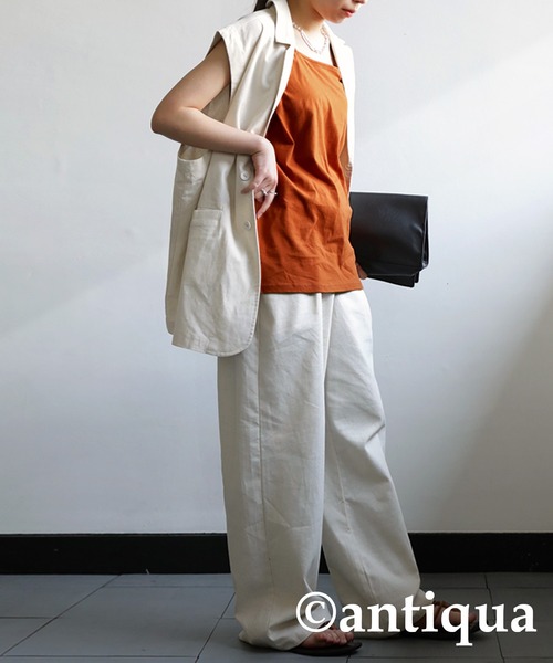 antiqua（アンティカ）の「コットン100%スクエアネックタンク（タンクトップ・レディース・アッシュグレー/ブラック/オフホワイト/カーキ/ベージュ系その他/オートミール/マスタード/ライトパープル/オレンジ/ダークグリーン・FREE）」の17枚目の写真