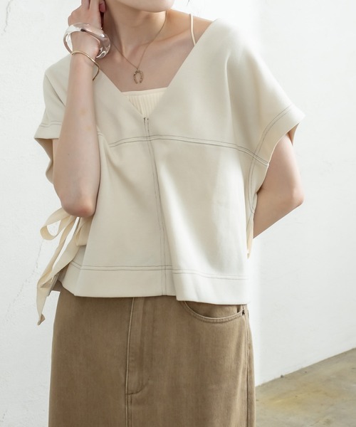 mystic（ミスティック）の「配色サイドリボンベスト（ベスト・レディース・アイボリー/チャコールグレー/ブラウン・FREE）」の12枚目の写真