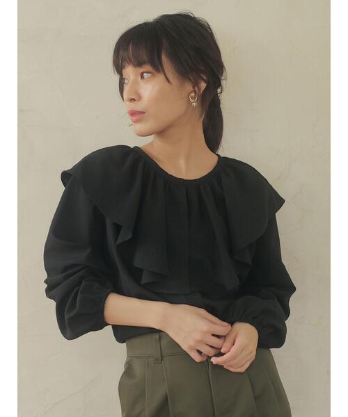 Green　Parks（グリーンパークス）の「着回せるラッフルシャツ＊（シャツ/ブラウス・レディース・ブラック/オフホワイト・FREE）」の15枚目の写真