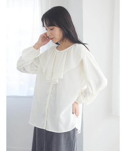 Green　Parks（グリーンパークス）の「着回せるラッフルシャツ＊（シャツ/ブラウス・レディース・ブラック/オフホワイト・FREE）」の8枚目の写真