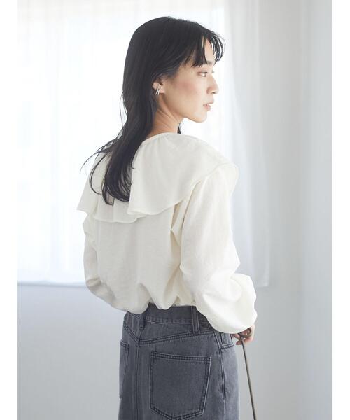 Green　Parks（グリーンパークス）の「着回せるラッフルシャツ＊（シャツ/ブラウス・レディース・ブラック/オフホワイト・FREE）」の11枚目の写真