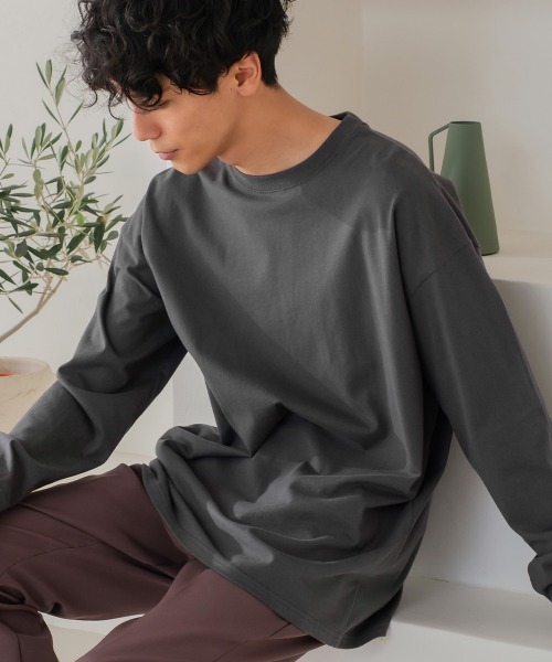 SIDEWAY STANCE（サイドウェイスタンス）の「【SIDEWAY STANCE】ミドルウェイト 長袖 無地 Tシャツ（Tシャツ/カットソー・メンズ・ホワイト/チャコール/モスグリーン/パープル/グレイッシュベージュ/ブラック・LARGE/MEDIUM/X-LARGE）」の4枚目の写真