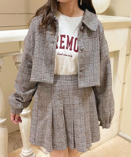 Reol 横アリグッズ フード付きチェック柄ジャケット DIAVEL ブルゾン アウター レオパード柄切替えボアジャケット