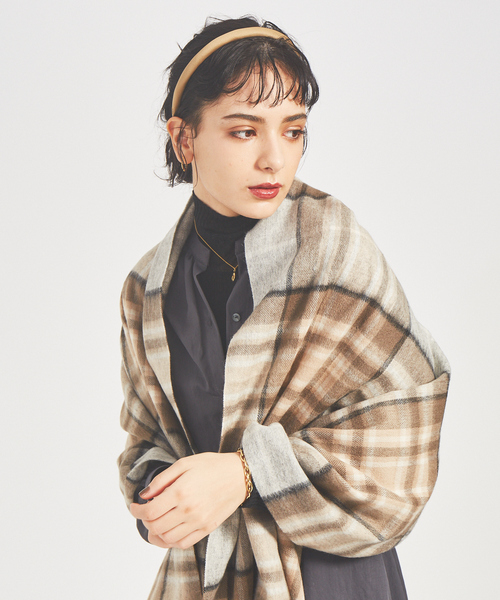 TWEED MILL(ツイードミル)の「【TWEEDMILL】チェックストール(ストール/ショール・レディース・ラベンダー/ベージュ/ライトブルー・フリー)」の2枚目の写真