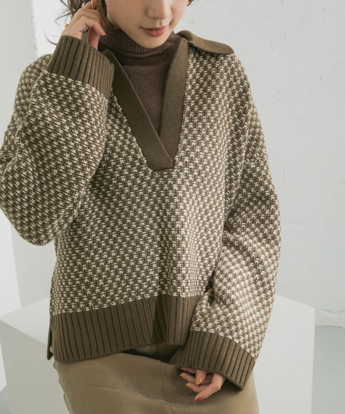 【URBAN RESEARCH】ポロ衿付柄ニットプルオーバー URBAN RESEARCH（アーバンリサーチ）の「ポロ衿付柄ニットプル