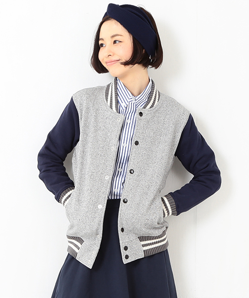 BEAMS BOY（ビームスボーイ）の「Healthknit / スウェット アワード ジャケット（スウェット・レディース・グレー/ネイビー・ONE SIZE）」の2枚目の写真