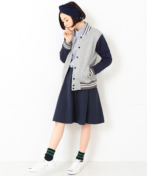 BEAMS BOY（ビームスボーイ）の「Healthknit / スウェット アワード ジャケット（スウェット・レディース・グレー/ネイビー・ONE SIZE）」の14枚目の写真