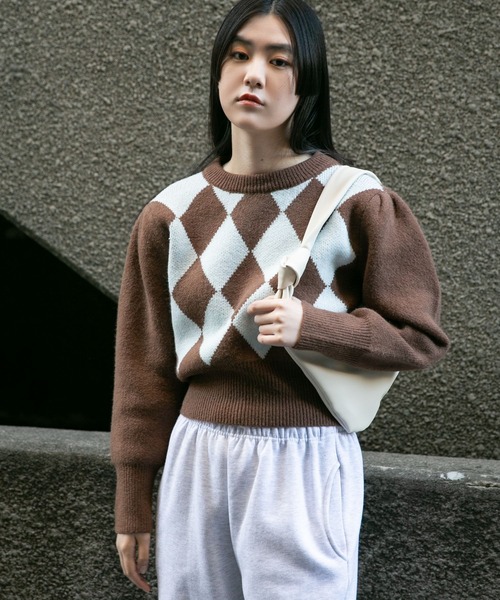 ALAND(エーランド)の「3.3Field Trip/ARGYLEニットクループルオーバー 2261516(ニット/セーター・レディース・ブラウン/ブラック・FREE)」の1枚目の写真