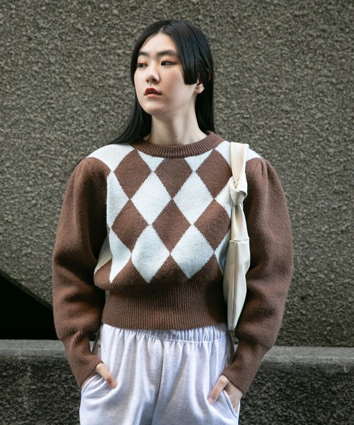 ALAND(エーランド)の「3.3Field Trip/ARGYLEニットクループルオーバー 2261516(ニット/セーター・レディース・ブラウン/ブラック・FREE)」の6枚目の写真