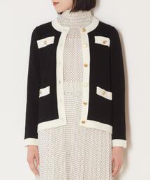 バイカラーニットジャケット