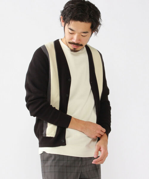 BEAMS PLUS（ビームスプラス）の「BEAMS PLUS / コットン ストライプ カーディガン（カーディガン/ボレロ・メンズ・マスタード/グリーン/ブラック/ブラウン・S/M/XL/L）」の7枚目の写真