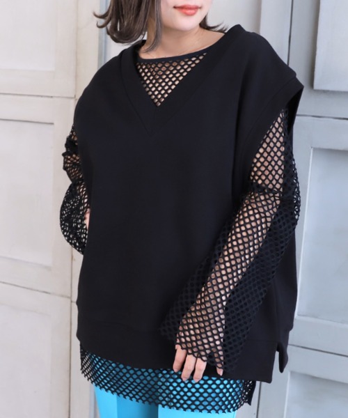 moment+（モーメントプラス）の「ストライプメッシュ袖取り外しプルオーバー（Tシャツ/カットソー・レディース・ライトグリーン/ブルー/オフホワイト/ブラック/ナチュラル・FREE）」の19枚目の写真