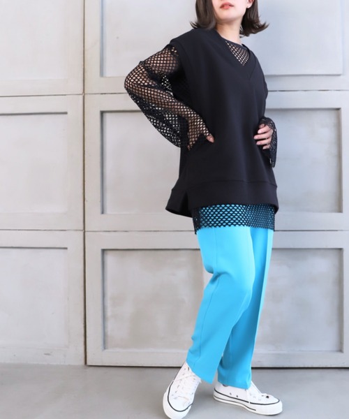 moment+（モーメントプラス）の「ストライプメッシュ袖取り外しプルオーバー（Tシャツ/カットソー・レディース・ライトグリーン/ブルー/オフホワイト/ブラック/ナチュラル・FREE）」の22枚目の写真