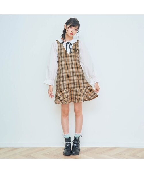 algy(アルジー)の「チェックドッキングワンピ(ワンピース・キッズ・ブラック/ベージュ・SMALL/MEDIUM/X-SMALL/XX-SMALL/XXX-SMALL)」の7枚目の写真