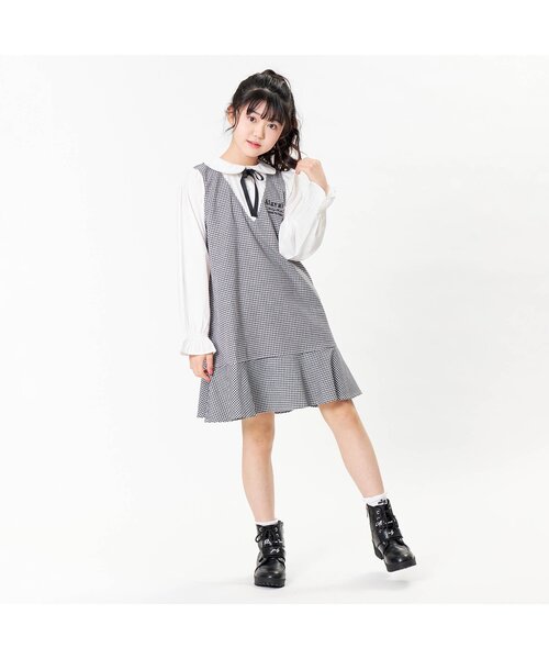 algy(アルジー)の「チェックドッキングワンピ(ワンピース・キッズ・ブラック/ベージュ・SMALL/MEDIUM/X-SMALL/XX-SMALL/XXX-SMALL)」の3枚目の写真
