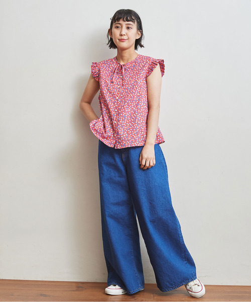 Dot&Stripes CHILD WOMAN(ドットアンドストライプス チャイルドウーマン)の「リバティ ストロベリー 前リボンノースリフリルブラウス(シャツ/ブラウス・レディース・レッド/グリーン・FREE)」の16枚目の写真