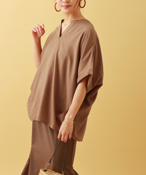 libelle more（リベル モア）の「フレンチリネン無地バンドカラーブラウス（シャツ/ブラウス・レディース・ブラック/オフホワイト/カーキ/オレンジ/キャメル/レモンイエロー・M/L）」の4枚目の写真