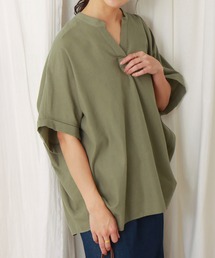 libelle more | フレンチリネン無地バンドカラーブラウス(シャツ/ブラウス)