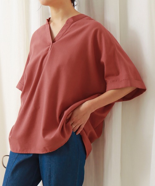 libelle more（リベル モア）の「フレンチリネン無地バンドカラーブラウス（シャツ/ブラウス・レディース・ブラック/オフホワイト/カーキ/オレンジ/キャメル/レモンイエロー・M/L）」の6枚目の写真