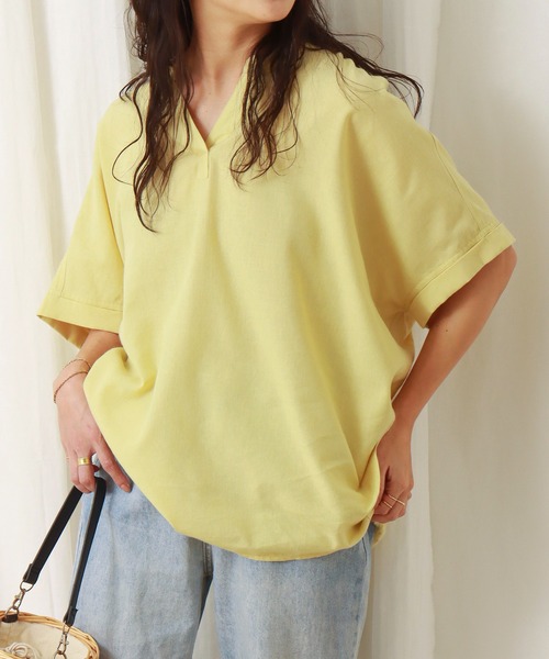 libelle more（リベル モア）の「フレンチリネン無地バンドカラーブラウス（シャツ/ブラウス・レディース・ブラック/オフホワイト/カーキ/オレンジ/キャメル/レモンイエロー・M/L）」の5枚目の写真