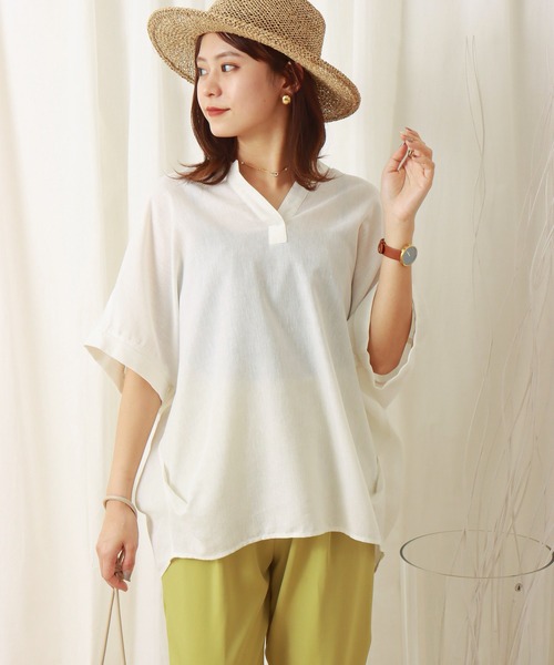 libelle more（リベル モア）の「フレンチリネン無地バンドカラーブラウス（シャツ/ブラウス・レディース・ブラック/オフホワイト/カーキ/オレンジ/キャメル/レモンイエロー・M/L）」の8枚目の写真