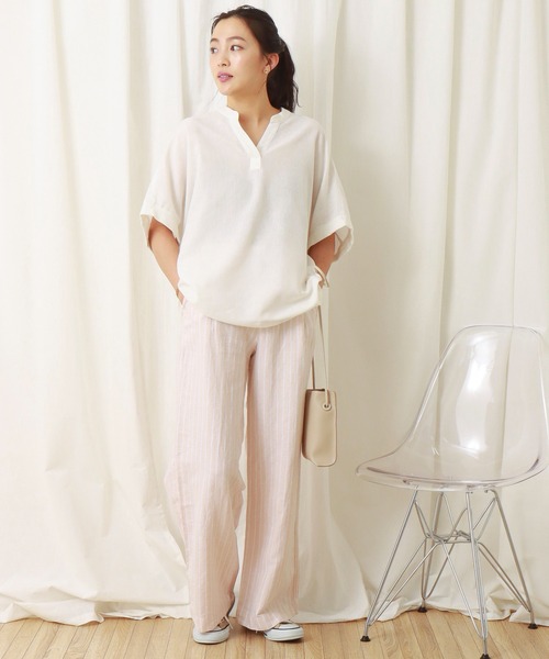 libelle more（リベル モア）の「フレンチリネン無地バンドカラーブラウス（シャツ/ブラウス・レディース・ブラック/オフホワイト/カーキ/オレンジ/キャメル/レモンイエロー・M/L）」の12枚目の写真