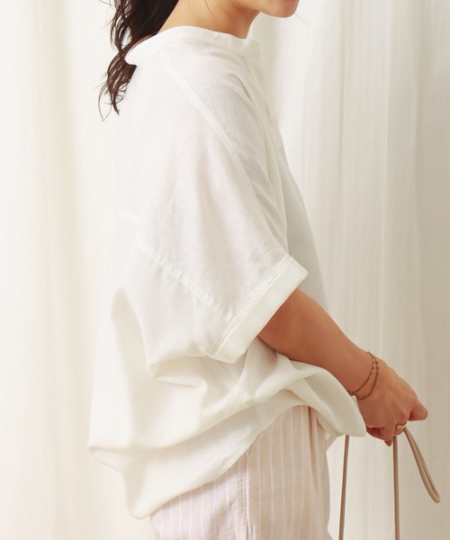 libelle more（リベル モア）の「フレンチリネン無地バンドカラーブラウス（シャツ/ブラウス・レディース・ブラック/オフホワイト/カーキ/オレンジ/キャメル/レモンイエロー・M/L）」の16枚目の写真