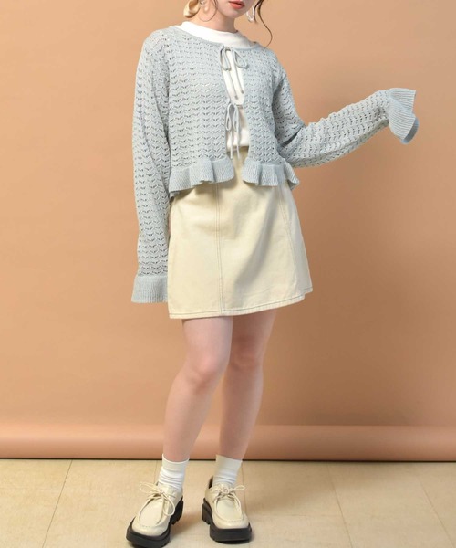 ems excite（エムズエキサイト）の「透かし柄リボンカーデSET（カーディガン/ボレロ・レディース・ブラック/ブルー/アイボリー・FREE）」の8枚目の写真