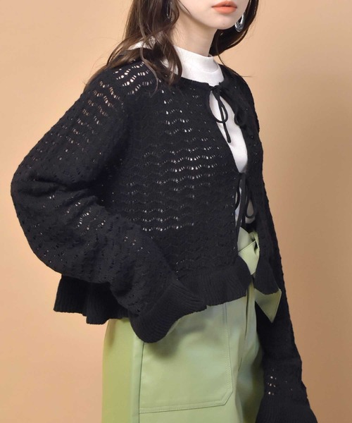 ems excite（エムズエキサイト）の「透かし柄リボンカーデSET（カーディガン/ボレロ・レディース・ブラック/ブルー/アイボリー・FREE）」の13枚目の写真