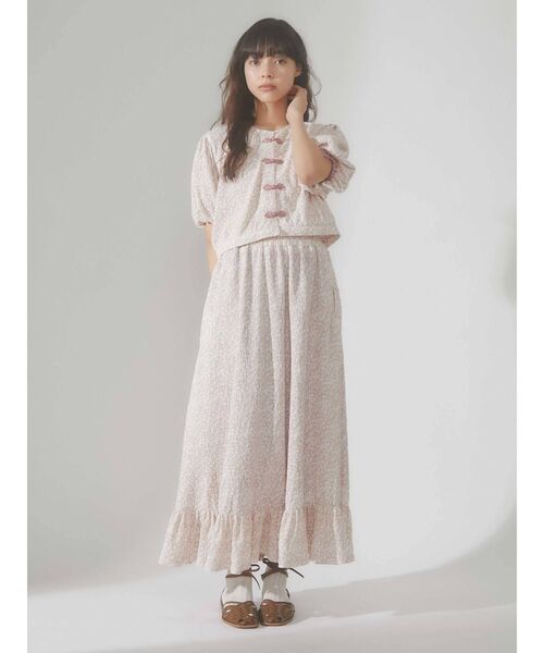 b3494【メリージェニー】レディース　ブラウス　長袖　小花柄　総柄　白 merry jenny（メリージェニー）の「flowerチャイナブラウス