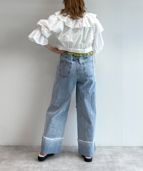 w closet（ダブルクローゼット）の「フリルショート丈ブラウス（シャツ/ブラウス・レディース・キナリ/スミクロ/ミント/オフホワイト・FREE）」の7枚目の写真