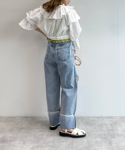 w closet（ダブルクローゼット）の「フリルショート丈ブラウス（シャツ/ブラウス・レディース・キナリ/スミクロ/ミント/オフホワイト・FREE）」の10枚目の写真