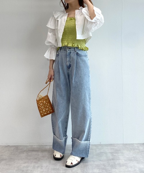 w closet（ダブルクローゼット）の「フリルショート丈ブラウス（シャツ/ブラウス・レディース・キナリ/スミクロ/ミント/オフホワイト・FREE）」の11枚目の写真