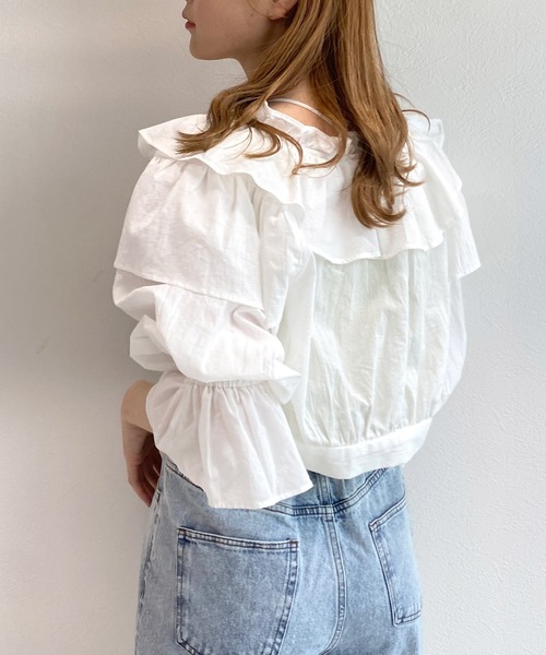 Drawer✨白 フリルショート丈ブラウス 清楚 上品 極美品 Drawer✨白 フリルショート丈ブラウス 清楚 上品 極美品 - メルカリ