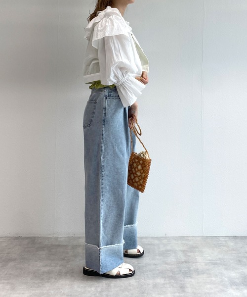 w closet（ダブルクローゼット）の「フリルショート丈ブラウス（シャツ/ブラウス・レディース・キナリ/スミクロ/ミント/オフホワイト・FREE）」の14枚目の写真