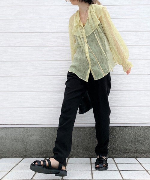 Q（キュー）の「ドットシフォンフリルカラーブラウス（シャツ/ブラウス・レディース・イエロー系その他/ブルー系その他・MEDIUM）」の7枚目の写真