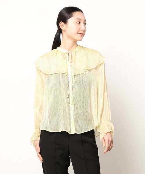 Q（キュー）の「ドットシフォンフリルカラーブラウス（シャツ/ブラウス・レディース・イエロー系その他/ブルー系その他・MEDIUM）」の6枚目の写真
