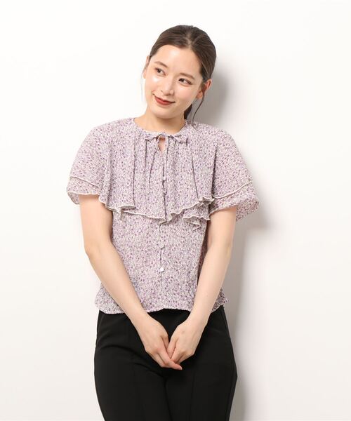 Cheek(チーク)の「花柄楊柳フリルブラウス(シャツ/ブラウス・レディース・パープル/ブラック/オフホワイト・MEDIUM)」の8枚目の写真