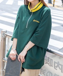 WEGO/スタンドハーフジップワンポイントT