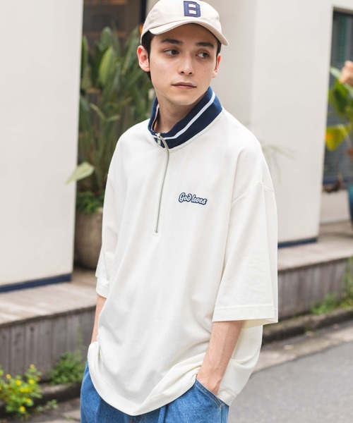 WEGO（ウィゴー）の「WEGO/スタンドハーフジップワンポイントT（Tシャツ/カットソー・メンズ・ダークグリーン/オフホワイト・MEDIUM/LARGE）」の22枚目の写真