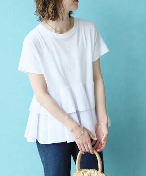 reca(レカ)の「フハク切り替えティアードカットソー(Tシャツ/カットソー・レディース・オフホワイト/ブラック/グリーン系その他/グレー・FREE)」の7枚目の写真